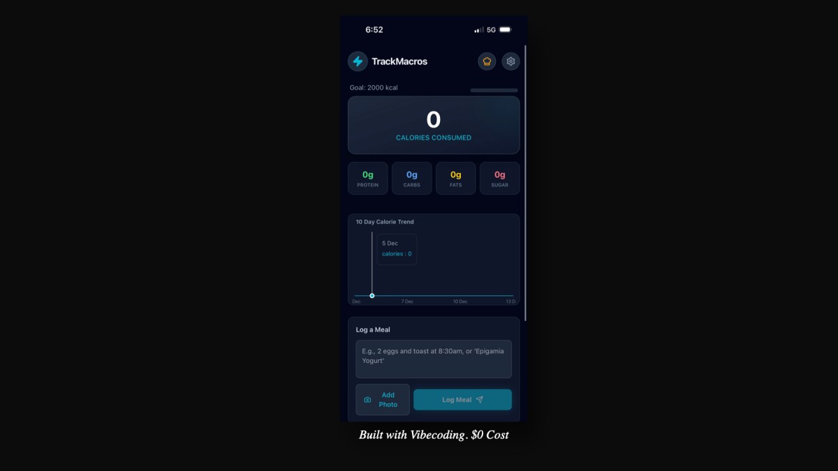 TrackMacros app screenshot from the project